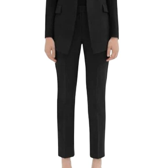 Theory Women’s Black Trousers Front Flat Pockets Stretchy Size 12 Quiet Luxury - Picture 1 of 9